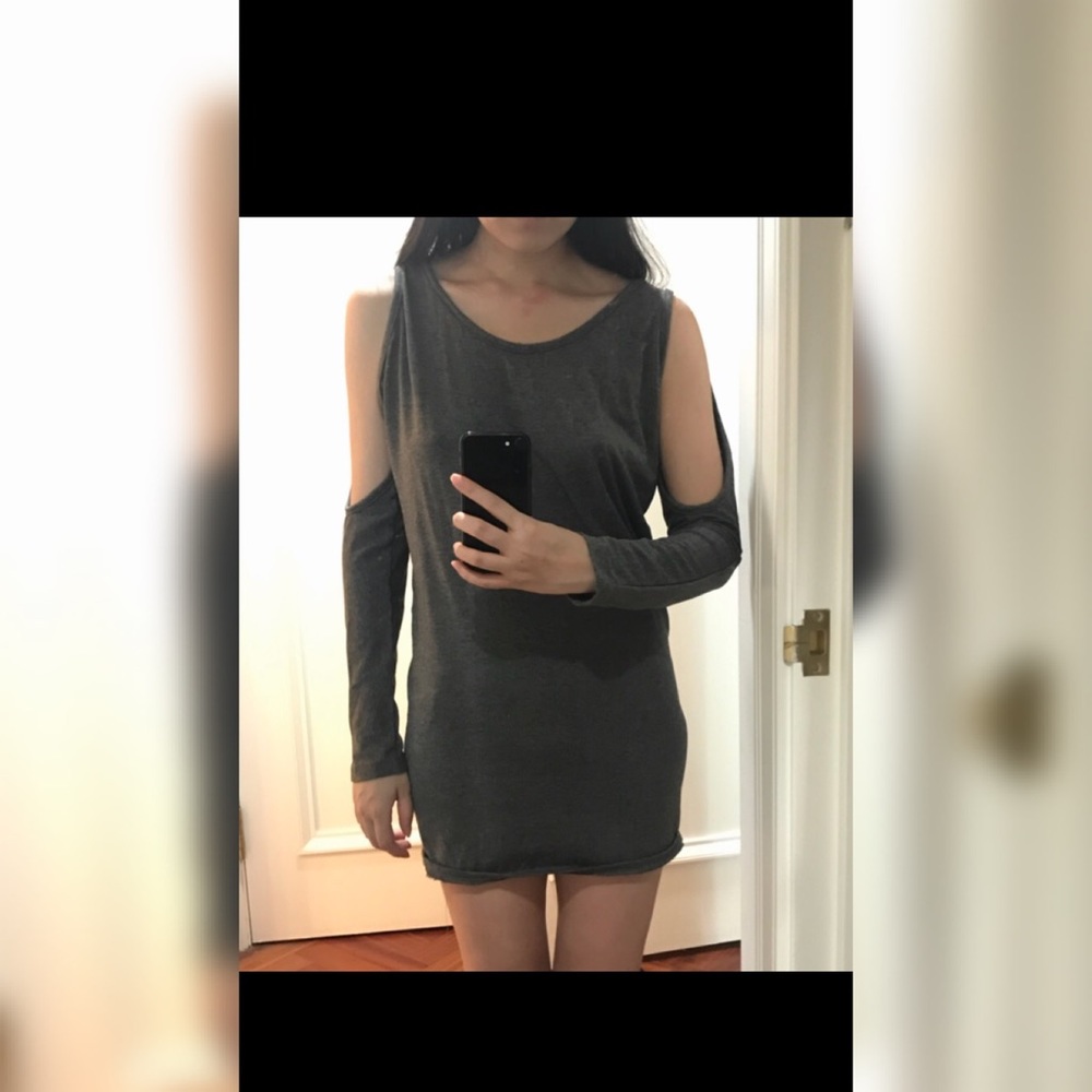 NWOT grey shoulder cut-out mini dress